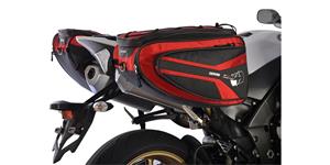 boční brašny na motocykl P50R, OXFORD (černé/červené, objem 50 l, pár)