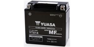 motobatérie 12V, YTX14-BS, 12,6Ah, 200A, bezúdržbová MF AGM 150x87x145, YUASA originál (vr. balenie elektrolytu)