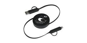 napájecí a datový kabel - USB (1x), USB-C (2x), Apple (1x), zatahovací - max. délka 90 cm