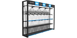 prezentační stěna na oblečení Premium Advanced pro zavěšení bund a kalhot, 4 modul bez předělu, OXFORD (ŠxVxHL = 3400x2300x585 mm)